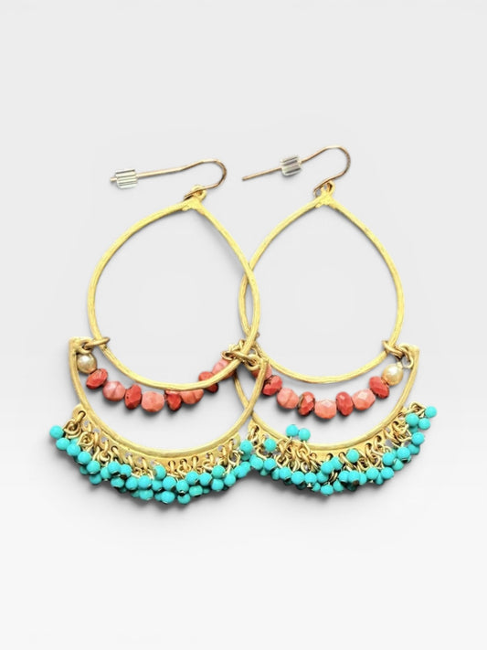 BLUE/PINK BEADED EARRINGS