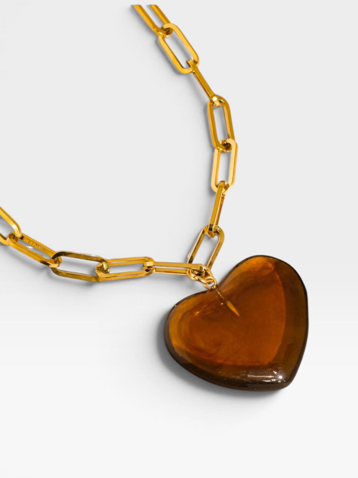 18K GOLD NON TARNISH BROWN HEART CHAIN NECKLACE
