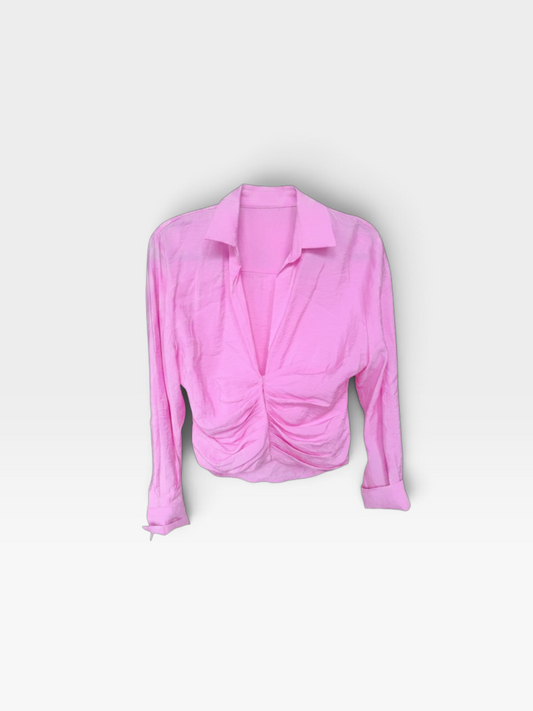 PINK ZARA BUTTON UP TOP (NWT) M