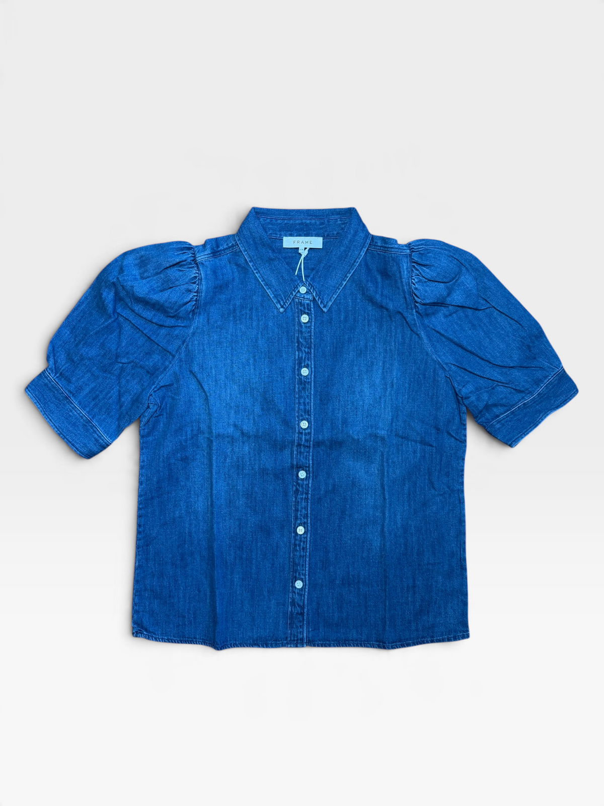 DENIM FRAME PUFF SLEEVE TOP NWT (ORG. $268) | M
