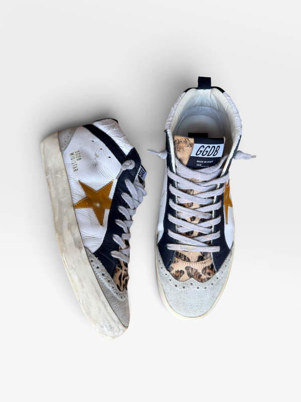 WHITE/CHEETAH GOLDEN GOOSE MID STAR SNEAKERS (ORG. $695) 39