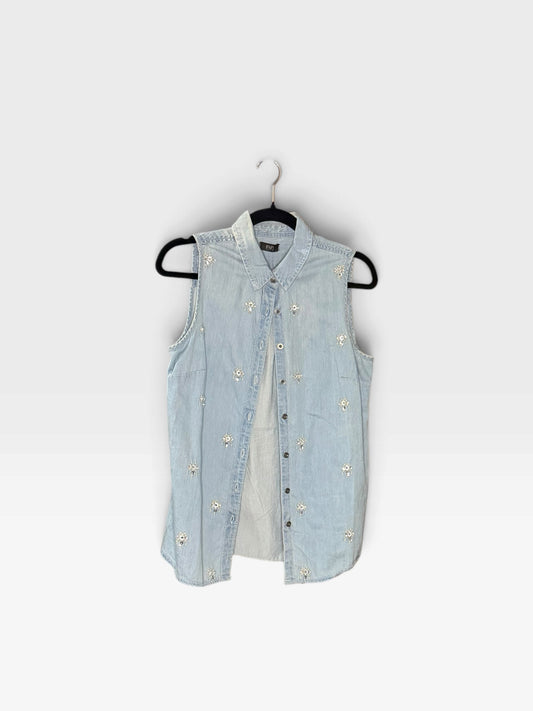 DENIM F&F TANK WITH BEADS L