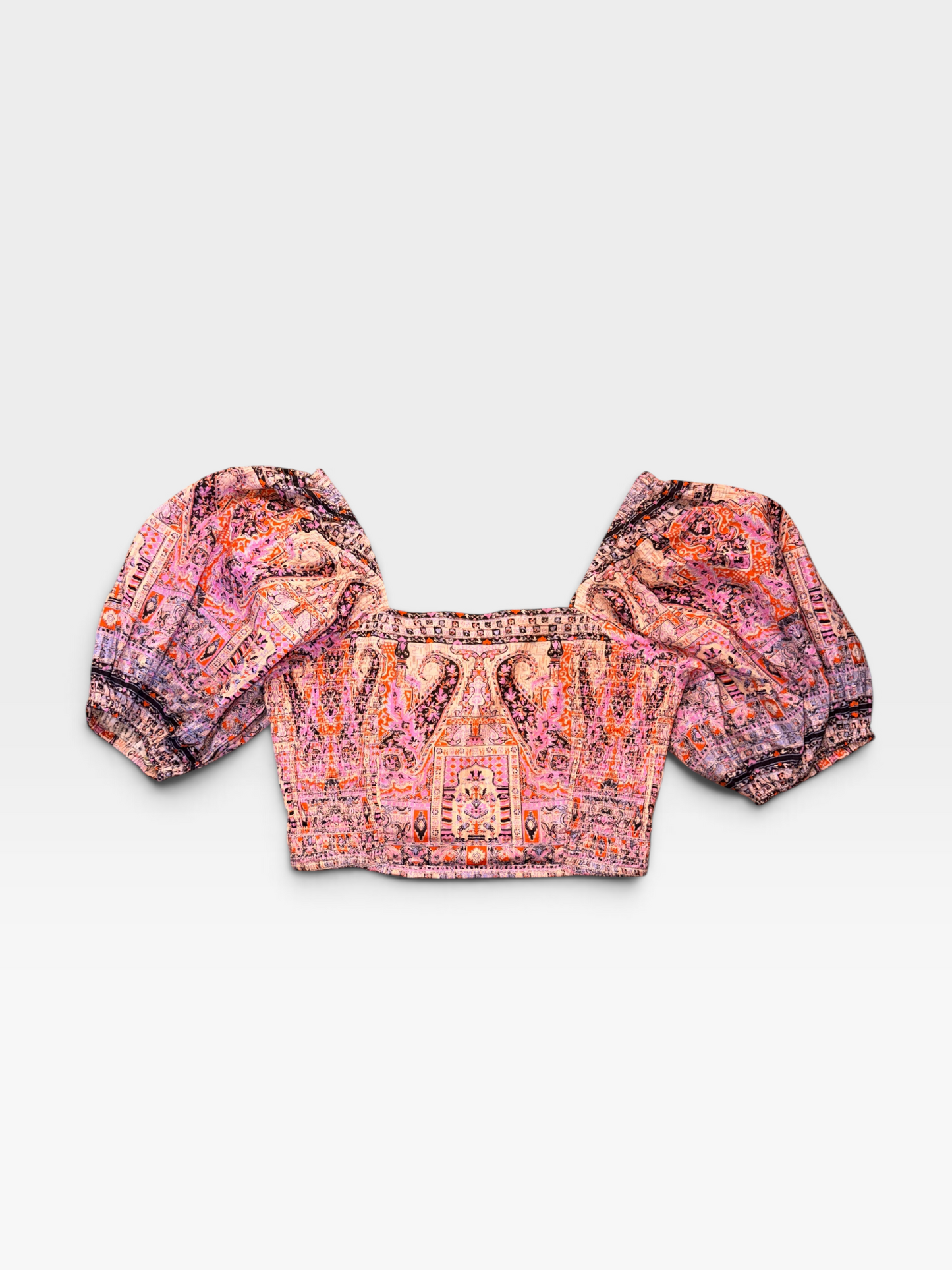 PINK PAISLEY CLEOBELLA SMOCKED PUFF SLEEVE TOP (ORG. $168) M