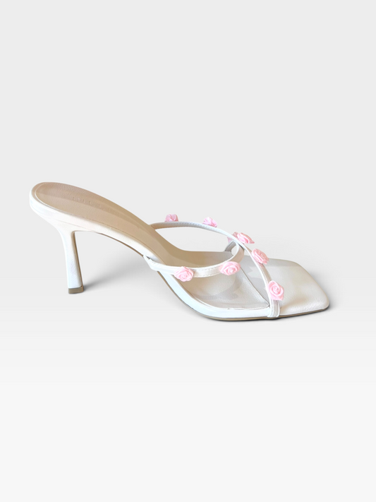 CREAM/PINK FLOWER BILLINI HEEL 6 (NWT $75.00)