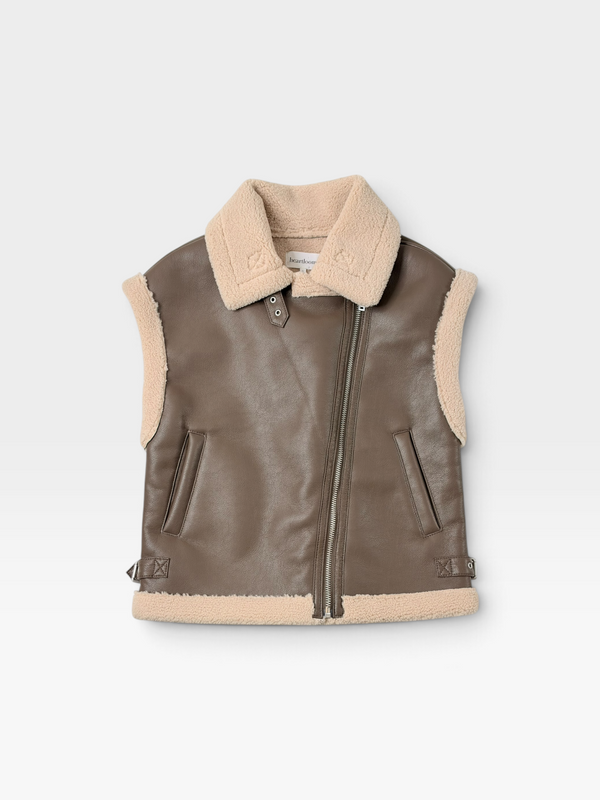 BROWN HEARTLOOM XANDER FAUX LEATHER FUR VEST (ORG. $139) | S