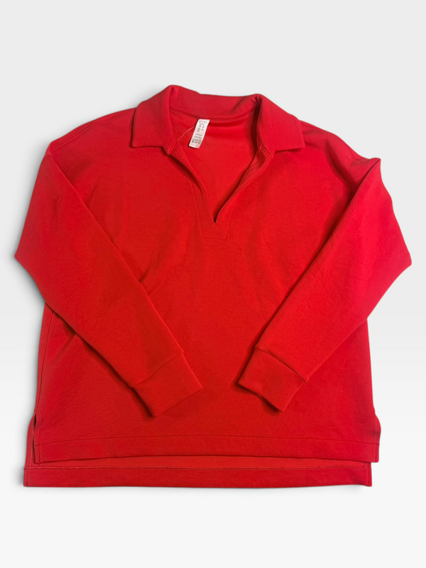 RED SPANX PERFECT V-NECK TOP (ORG. $88) L