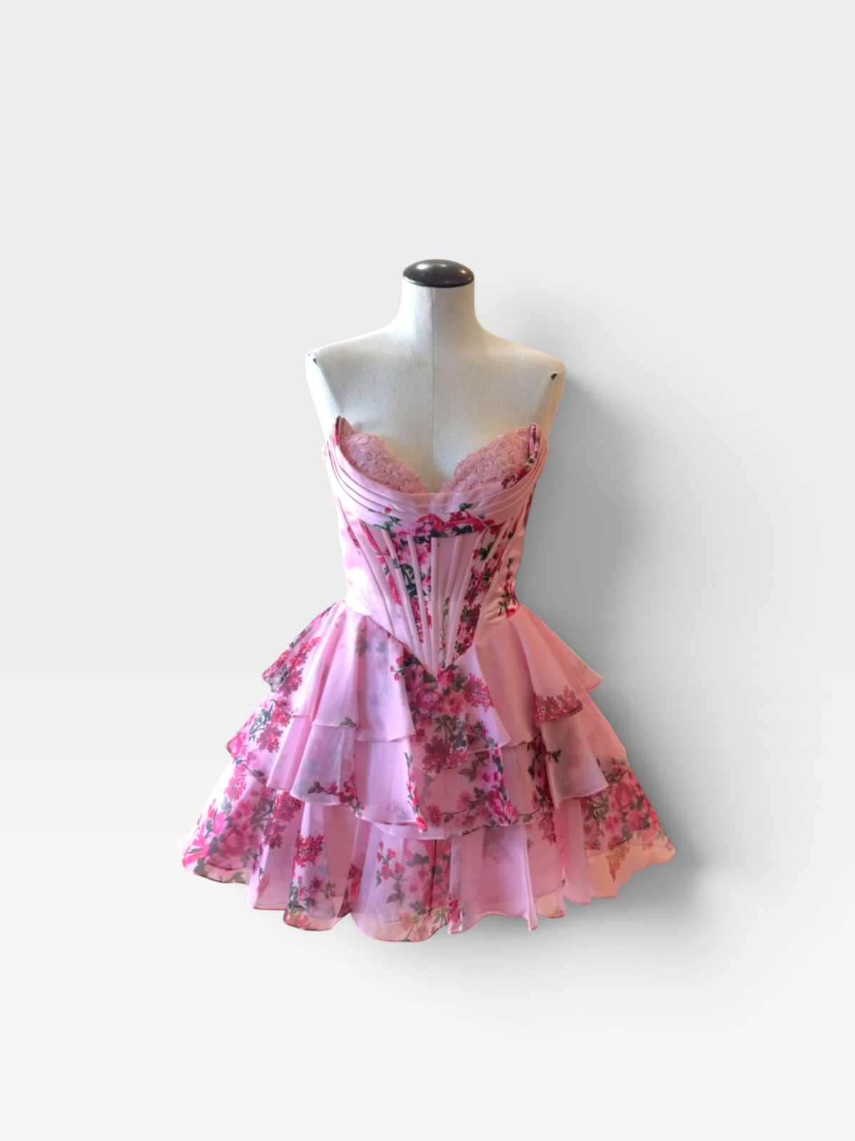 PINK FLORAL SHERRI HILL RUFFLE CROSET DRESS (ORG. $498) 6