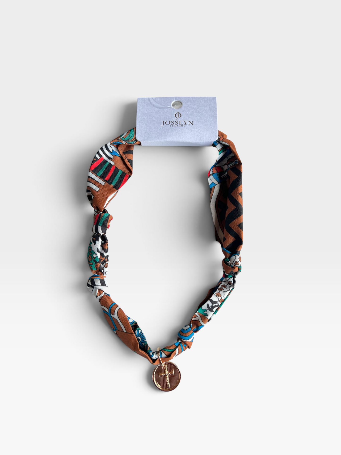 TAN SCARF NECKLACE WITH CROSS (NWT $48)
