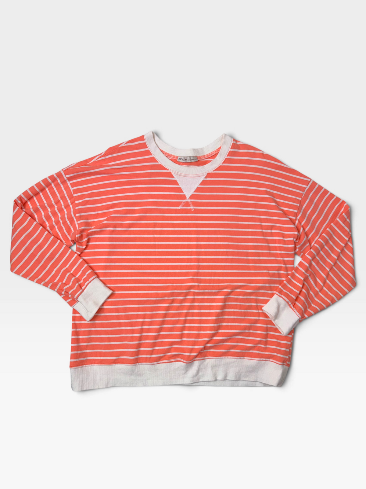 PINK STRIPED ZENANA LONG SLEEVE TOP L