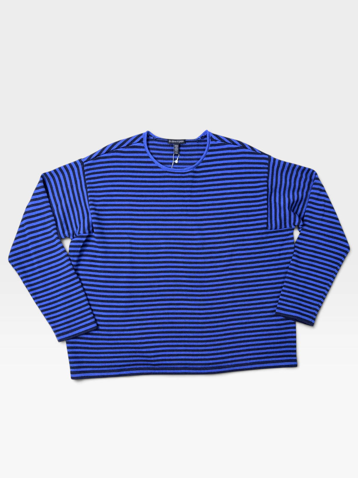BLUE/BLACK EILEEN FISHER STRIPED SWEATER (NWT $238) M