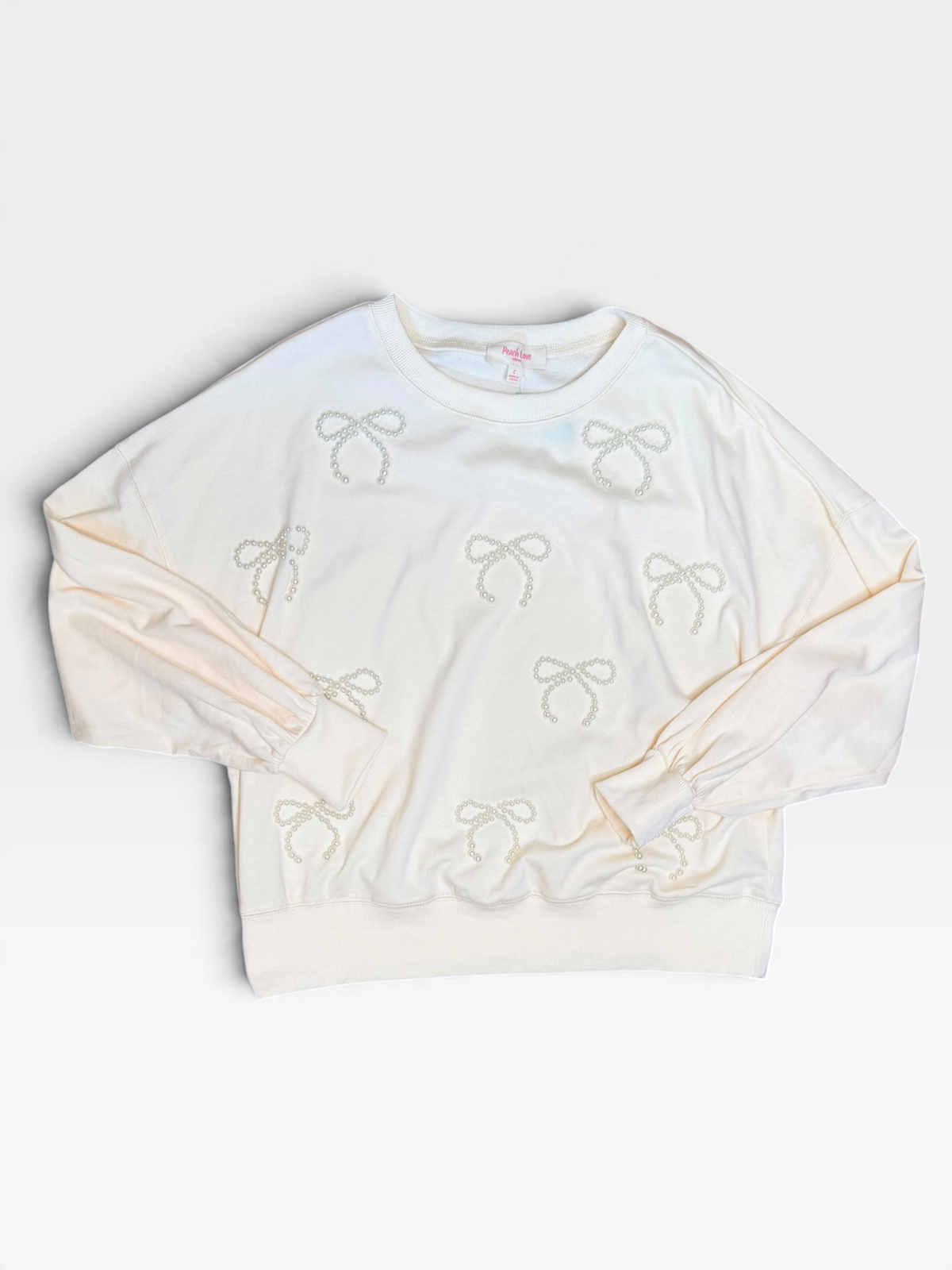 CREAM PEARL BOW PEACH LOVE PULLOVER S