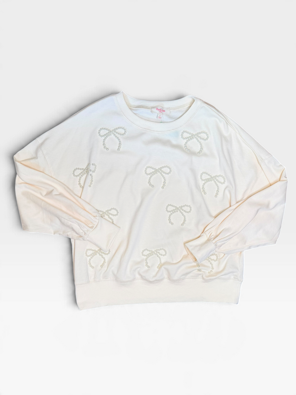CREAM PEARL BOW PEACH LOVE PULLOVER S