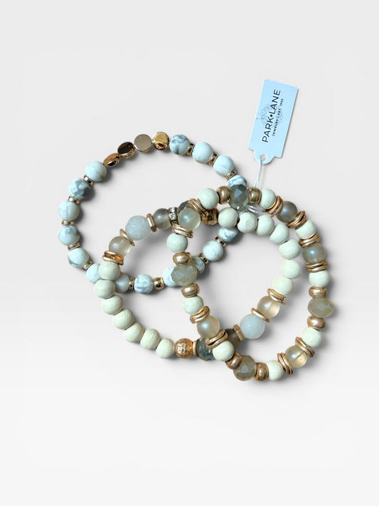 CREAM / GOLD BEADED BRACELET 3 PIECE SET