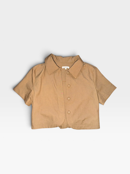 TAN CRESCENT REESE CROPPED BLAZER TOP (ORG. $80) | S