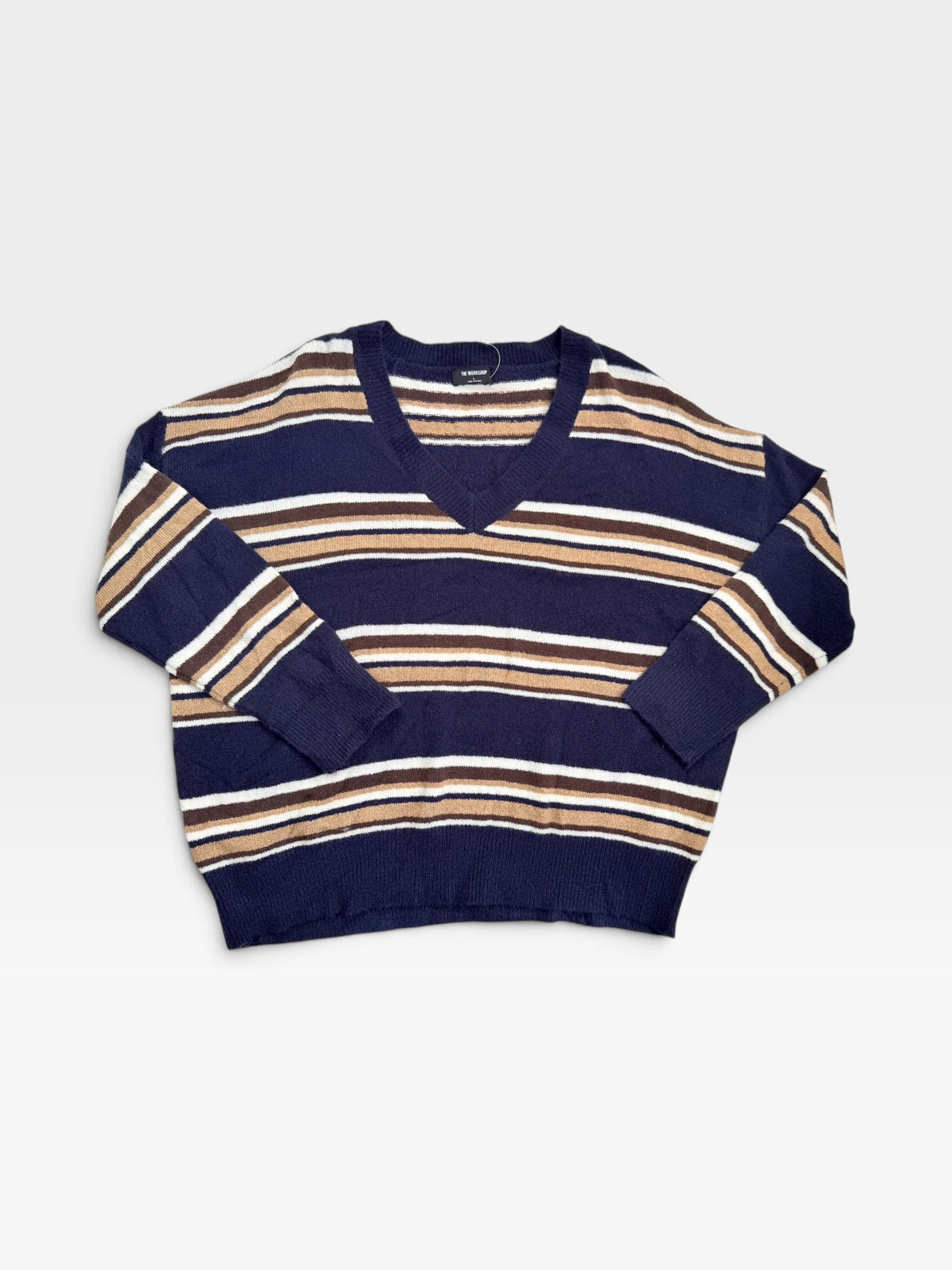 NAVY & TAN STRIPE THE WORKSHOP SWEATER (NWT $40) L