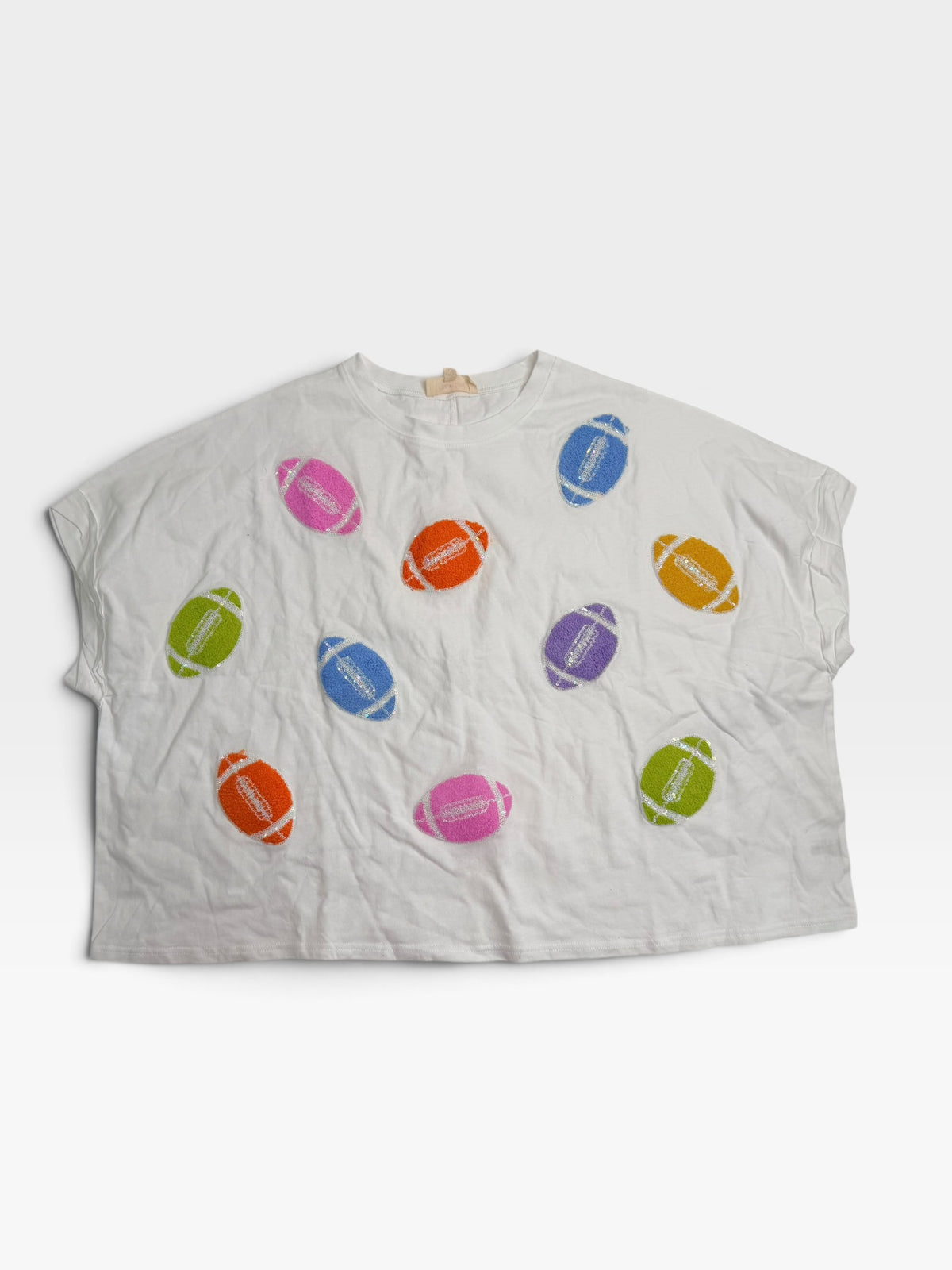 WHITE SEQUIN PEACH LOVE FOOTBALL TOP L