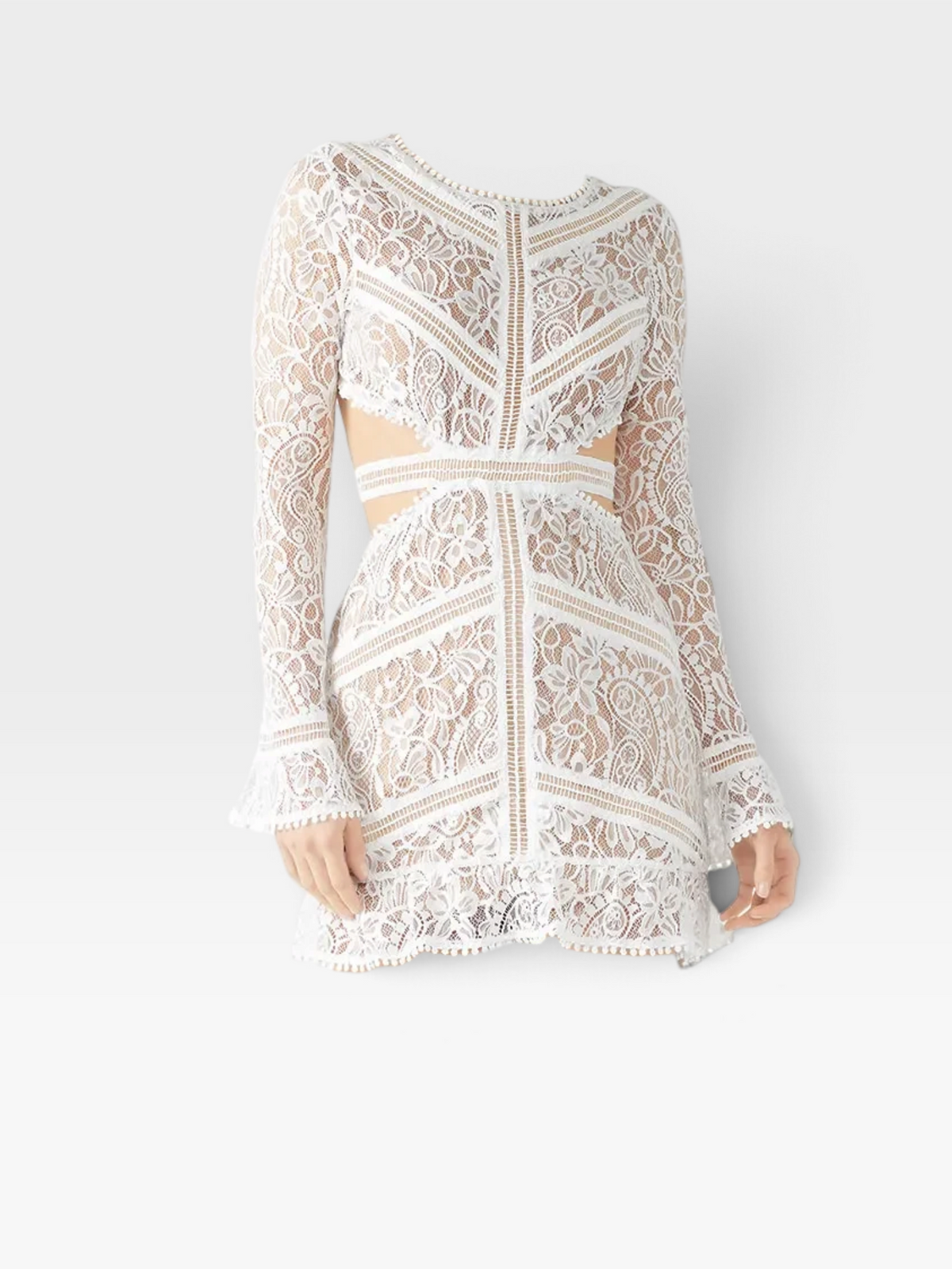 WHITE FOR LOVE & LEMONS LACE CUTOUT MINI DRESS (ORG. $281) L