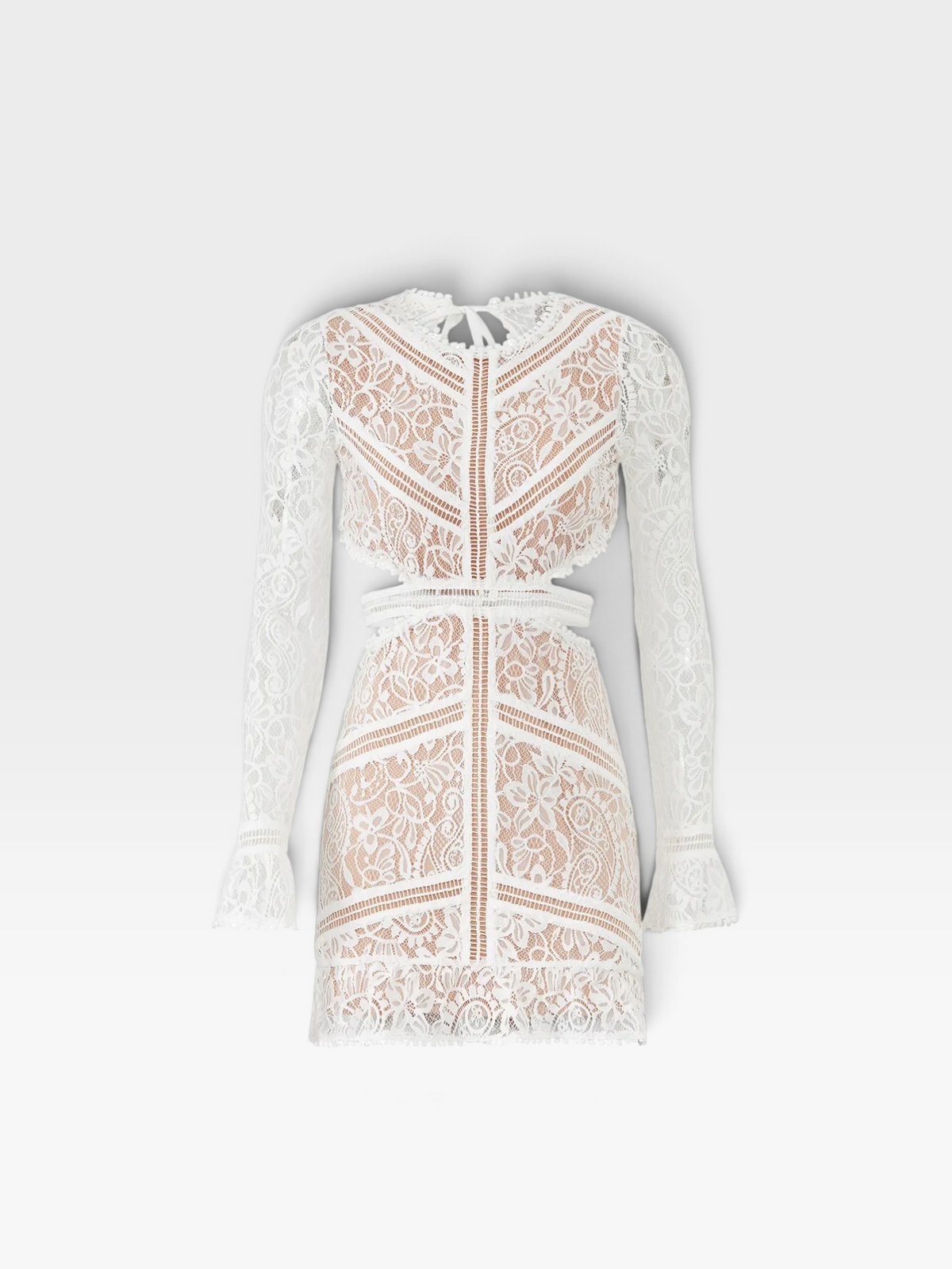 WHITE FOR LOVE & LEMONS LACE CUTOUT MINI DRESS (ORG. $281) L