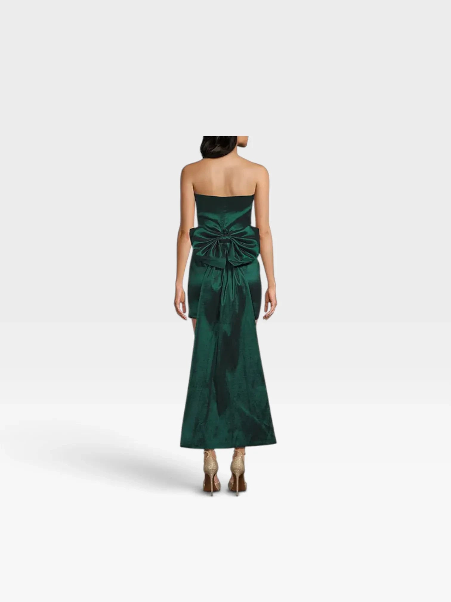 TheConsignmentBar ALLISON + KELLY strapless green midi dress with a large back bow detail, back view