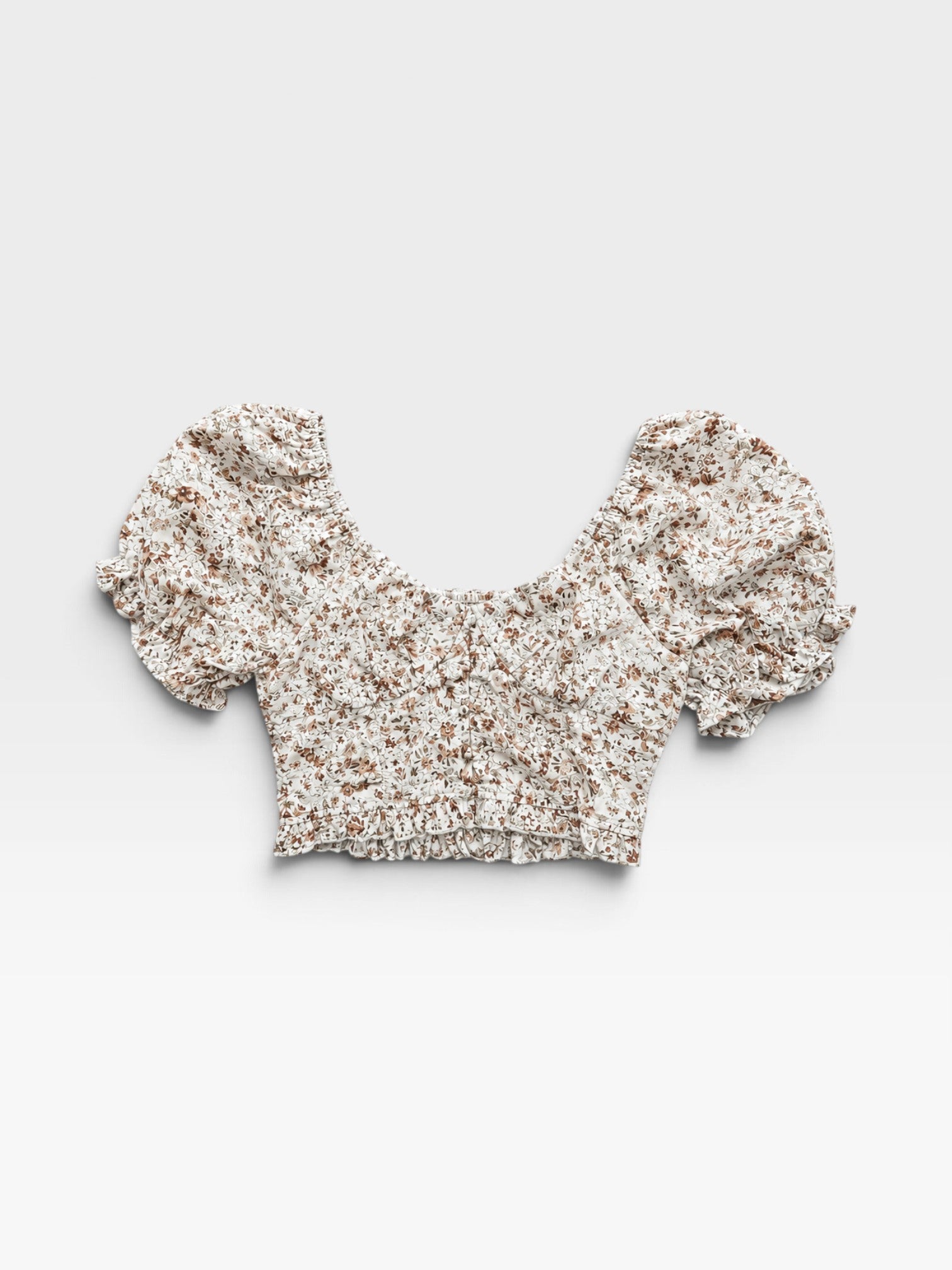 TheConsignmentBar altrd state floral print crop top with puff sleeves and ruched detailing in size XL