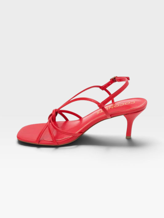 TheConsignmentBar Coconuts by Matisse red strappy kitten heel sandals with a square toe and adjustable ankle strap.