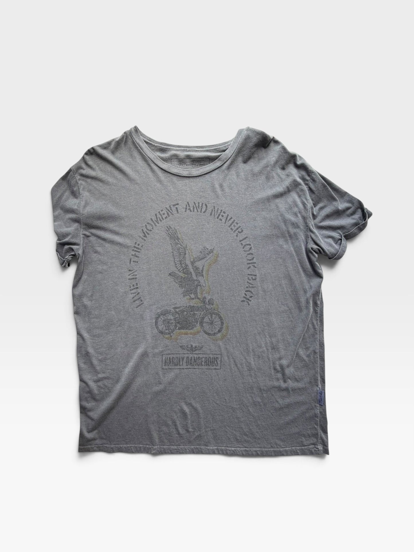 TheConsignmentBar grey The Laundry Room graphic t-shirt featuring a motorcycle and eagle print with vintage text
