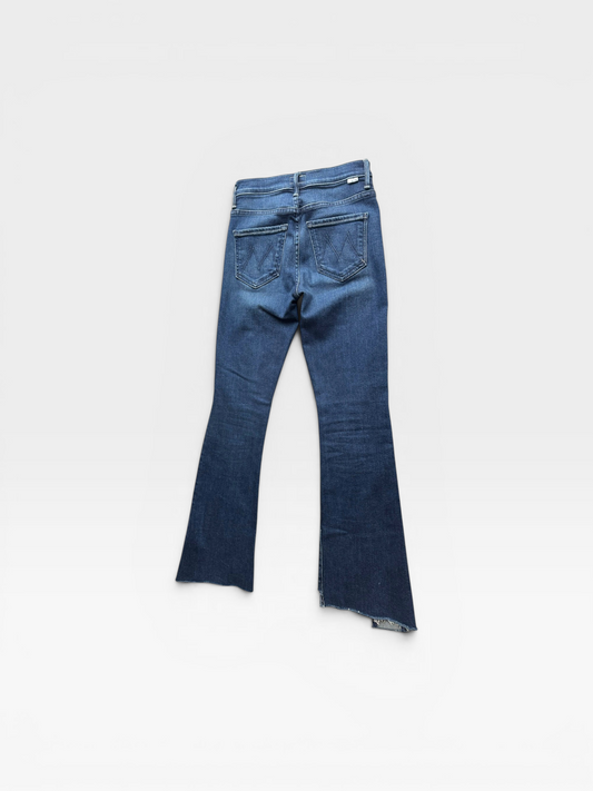 TheConsignmentBar MOTHER The Insider Skimp Point Fray blue denim jeans with a cropped raw hem back view
