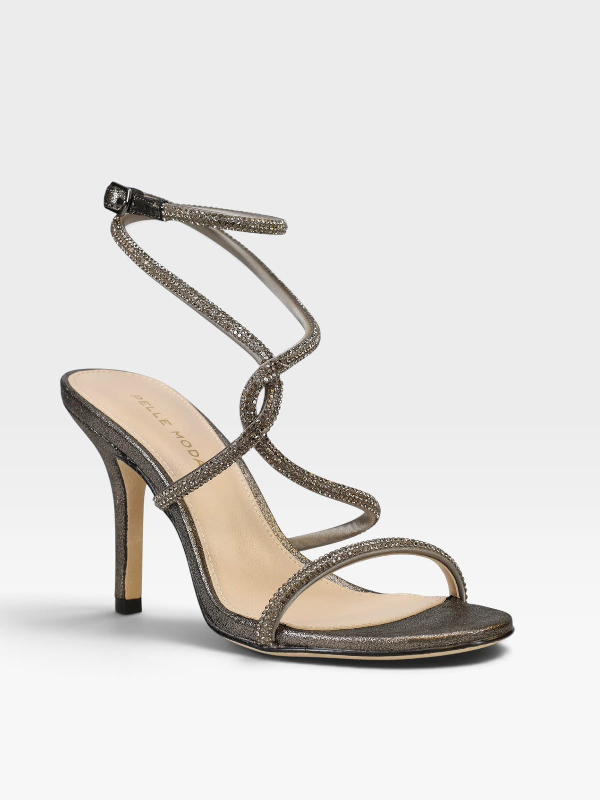 TheConsignmentBar Pelle Moda grey silver stiletto heel with crystal embellished strappy design and ankle strap
