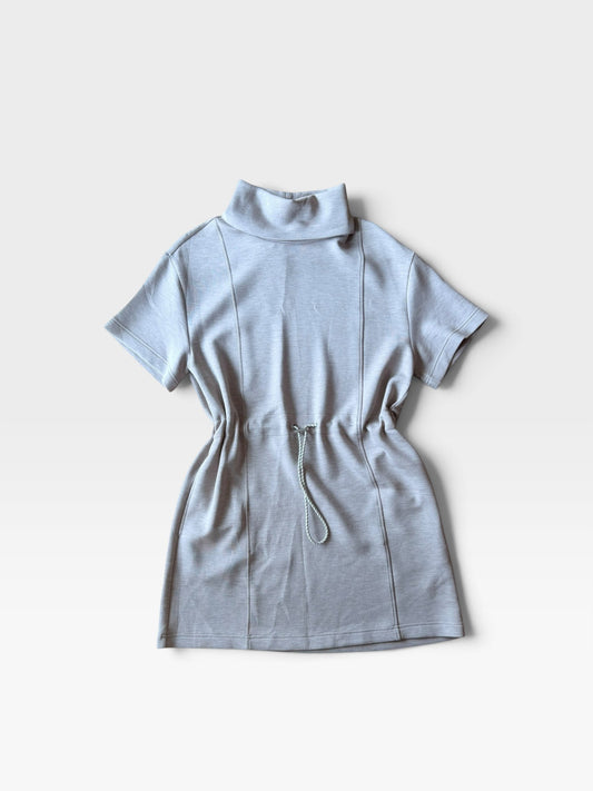 TheConsignmentBar Varley tan short-sleeve mini dress with a mock neck and adjustable drawstring waist